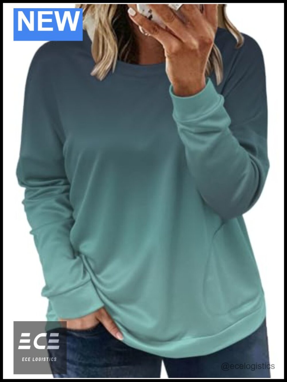 Plus Size Tunic Top Long Sleeve Crewneck Pullover with Pockets
